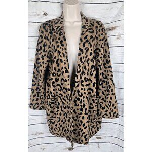 J Crew Sophie Open Front Blazer Knit Jacket M Leopard Animal Print Merino Blend